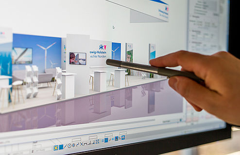 Architektur: Analyse des Messestandes am Bildschirm Architektur: Analyse des Messestandes am Bildschirm